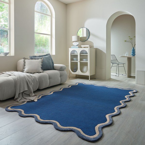 Ciemnoniebieski dywan z mieszanki wełny tkany ręcznie 160x230 cm Rivo Wool – Flair Rugs-image-1