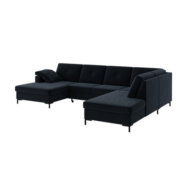 Ciemnoniebieska aksamitna rozkładana sofa w kształcie U Ghado Moor, prawostronna-image-2