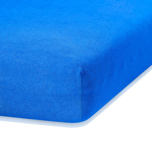 Niebieskie prześcieradło elastyczne z dużym dodatkiem bawełny AmeliaHome Ruby, 200x160-180 cm
