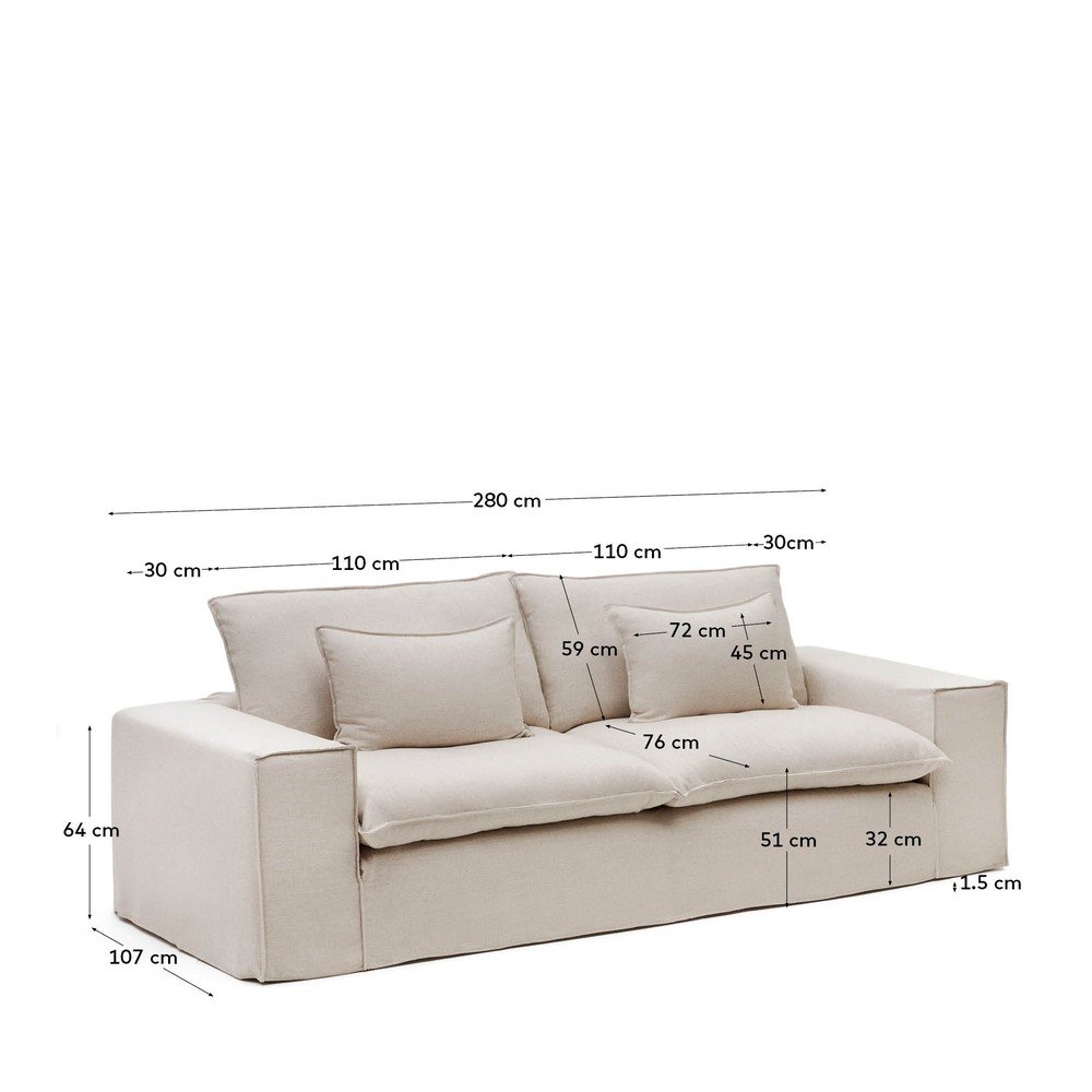 Beżowa lniana sofa 280 cm Anarela – Kave Home (zdjęcie 6)