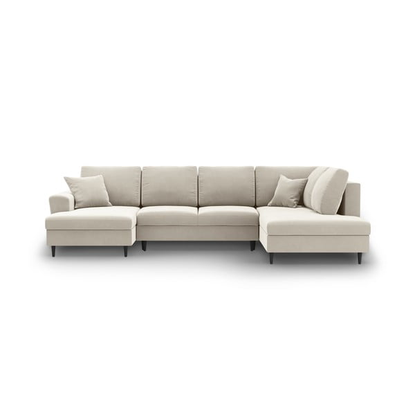 Beżowy aksamitny rozkładany narożnik ze schowkiem (prawostronny/w kształcie litery U) Kyoto – Cosmopolitan Design