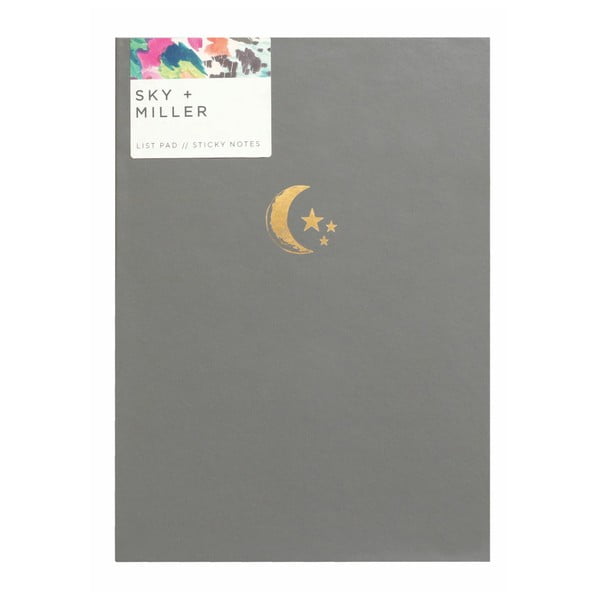 Szary notes z zestawem karteczek samoprzylepnych Portico Designs Moon&Stars, 60 stron
