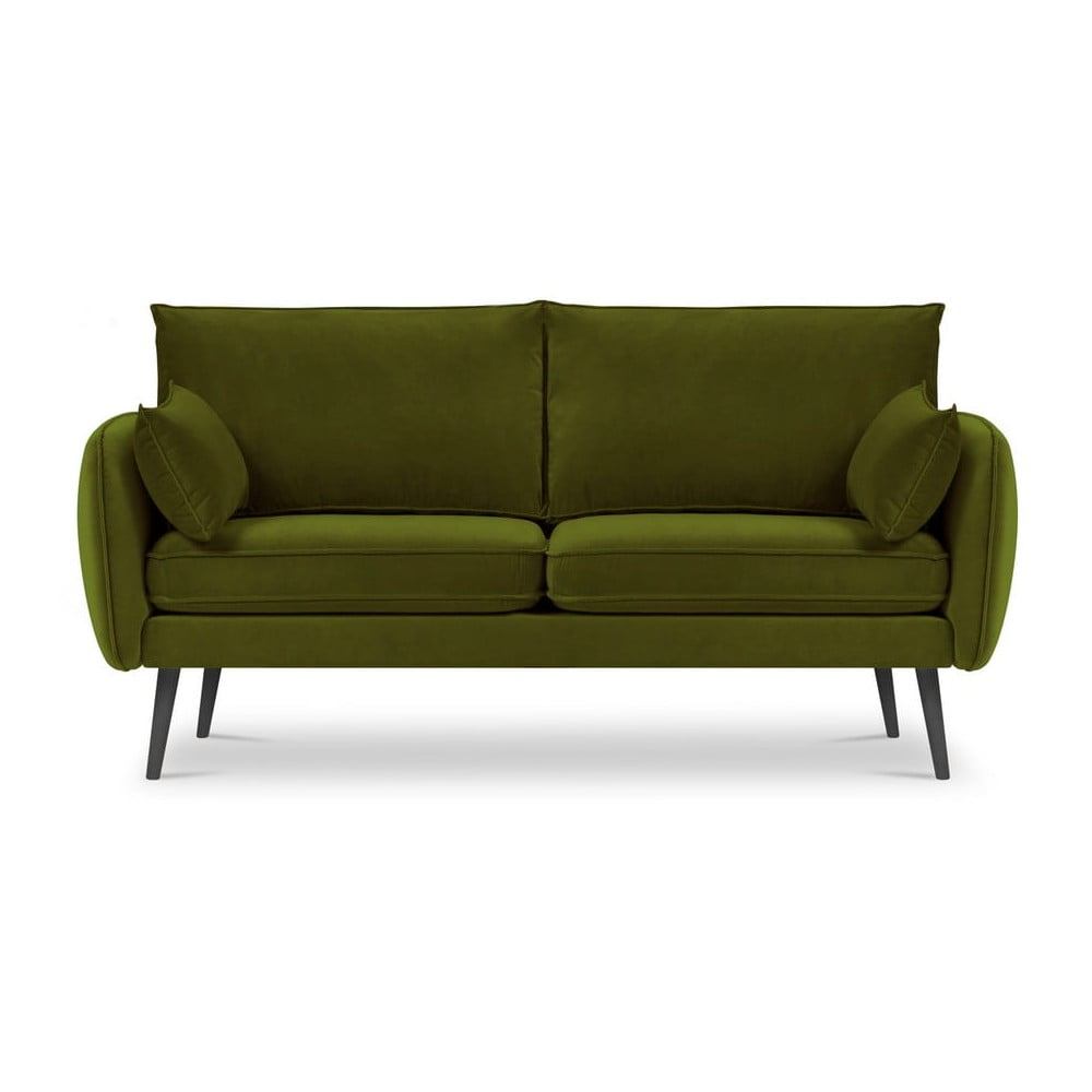 Zielona aksamitna sofa z czarnymi nogami Kooko Home Lento, 158 cm