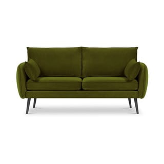Zielona aksamitna sofa z czarnymi nogami Kooko Home Lento, 158 cm