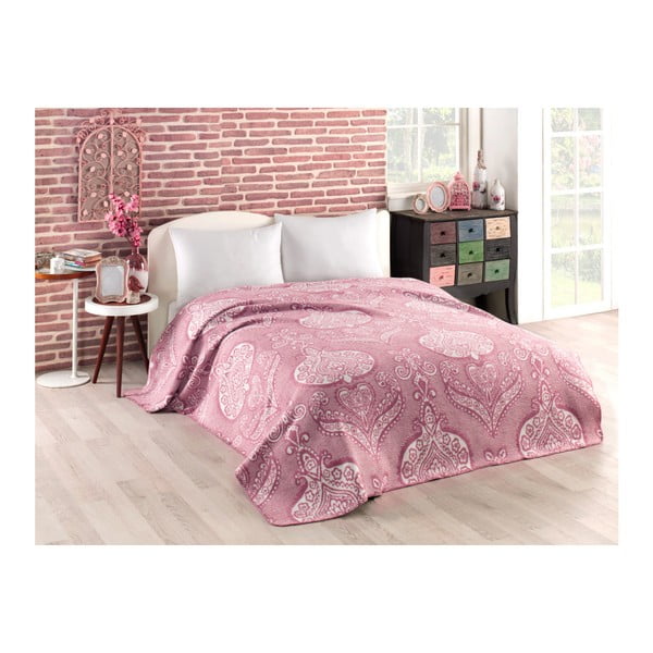 Różowa kołdra z dodatkiem bawełny Cihan Bilisim Tekstil Ornamental, 150x200 cm