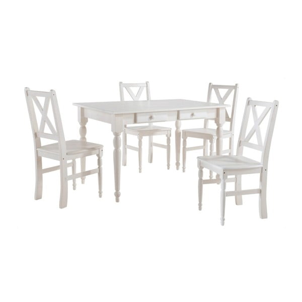 Komplet 4 białych krzeseł drewnianych i stołu do jadalni Støraa Normann, 120x80 cm