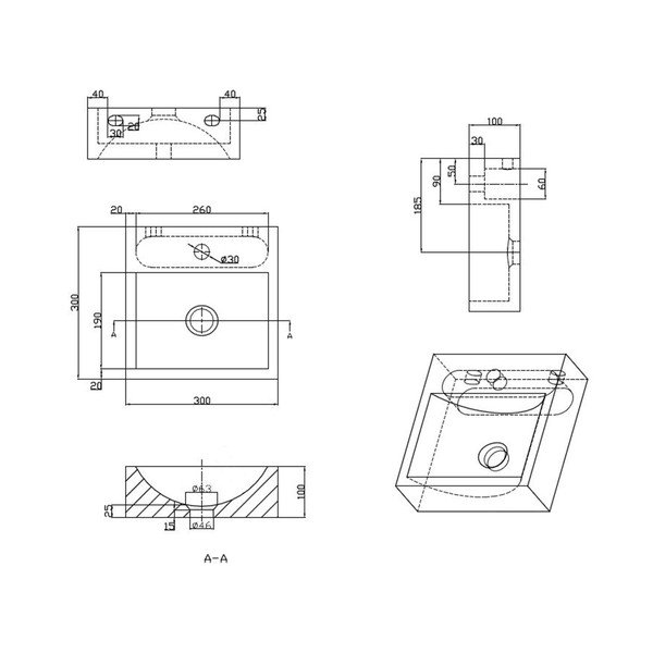 Czarna kamienna umywalka 30x30 cm Blok – Sapho-image-4