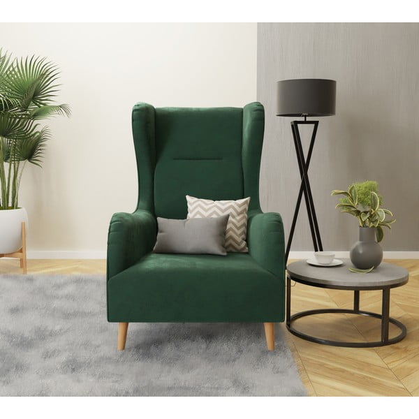 Ciemnozielony aksamitny fotel typu uszak Carole – Ropez-image-4