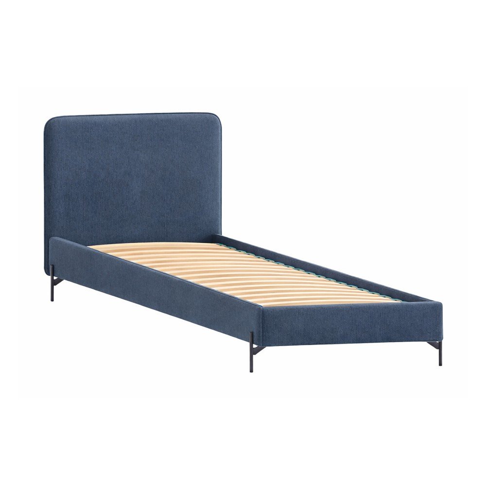 Ciemnoniebieskie tapicerowane łóżko ze stelażem 90x200 cm Barker – Ropez