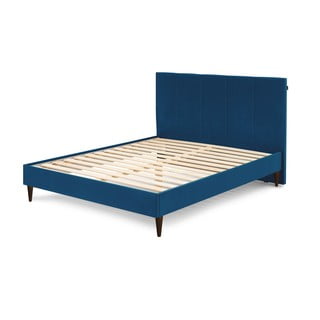 Ciemnoniebieskie aksamitne łóżko dwuosobowe Bobochic Paris Vivara Dark, 180x200 cm