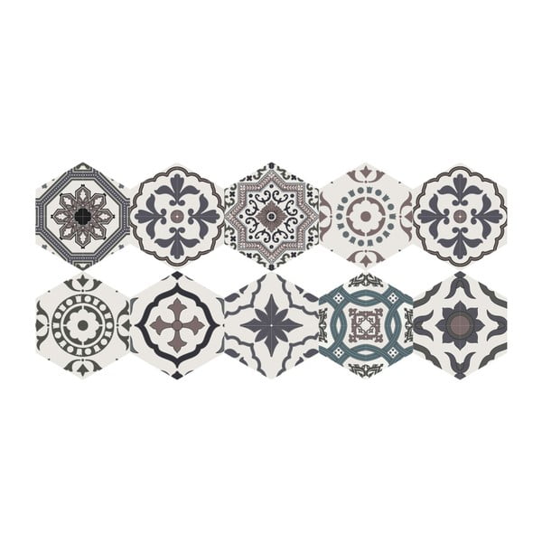 Zestaw 10 naklejek na podłogę Ambiance Floor Stickers Hexagons Solenna, 40x90 cm