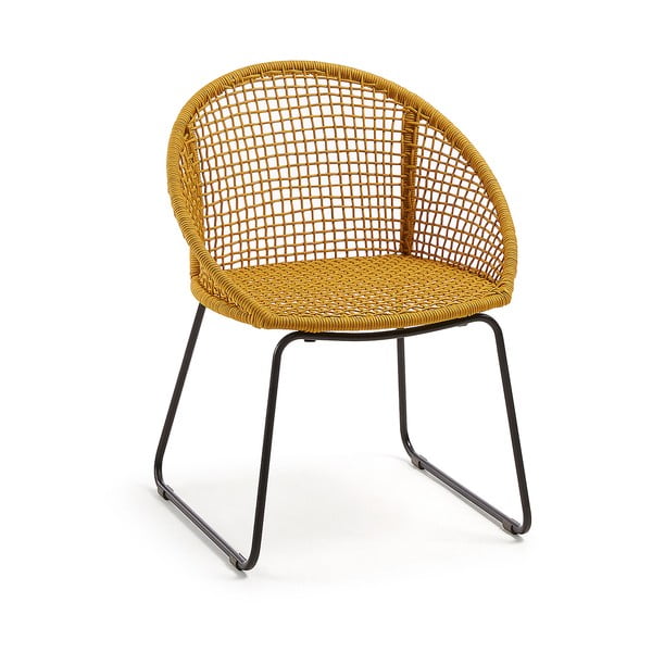 Musztardowe krzesło ogrodowe ze stalową konstrukcją Kave Home Sandrine