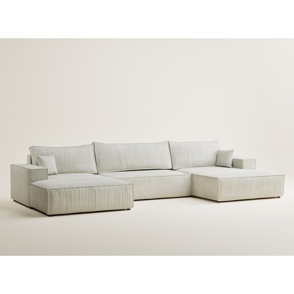 Kremowy rozkładany/ze schowkiem narożnik z tkaniny szenilowej (w kształcie litery U) Kyoto – Maison de Rêve-image-2