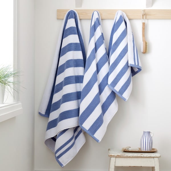 Biały/niebieski bawełniany ręcznik kąpielowy 90x140 cm Stripe Jacquard – Bianca