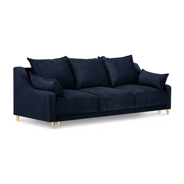 Ciemnoniebieska sofa rozkładana ze schowkiem Mazzini Sofas Pansy, 215 cm
