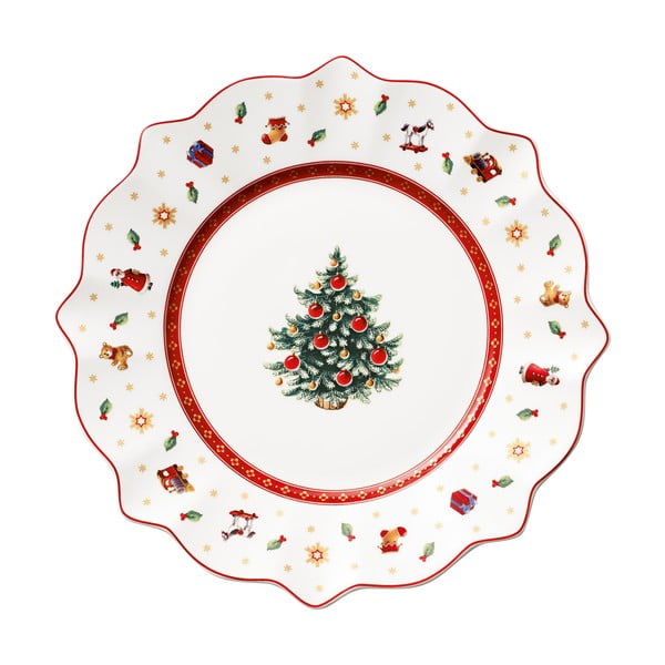 Biało-czerwony porcelanowy świąteczny talerz Toy's Delight Villeroy&Boch, ø 24 cm