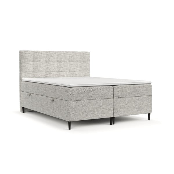 Jasnoszare łóżko boxspring ze schowkiem 200x200 cm Urbaneo – Maison de Rêve