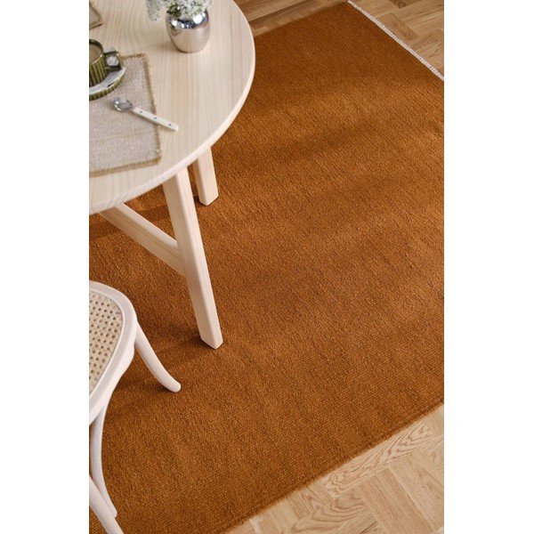 Musztardowy dywan z mieszanki wełny tkany ręcznie 160x230 cm Row – Jotex-image-1