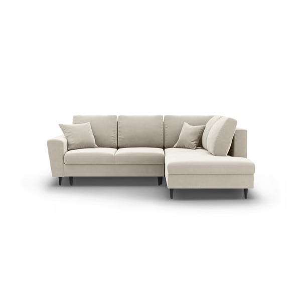 Beżowy aksamitny rozkładany narożnik ze schowkiem (prawostronny/w kształcie litery L) Kyoto – Cosmopolitan Design