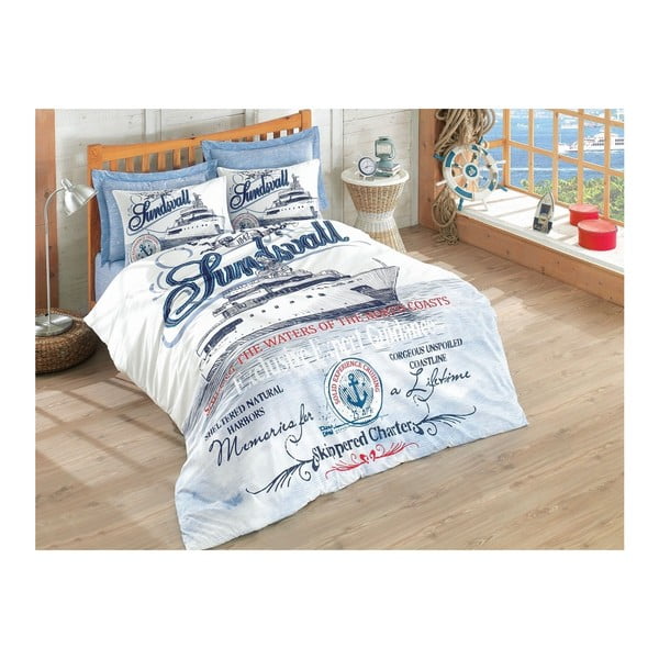 Pościel bawełniana z prześcieradłem i 2 poszewkami na poduszki Harbors, 200x220 cm