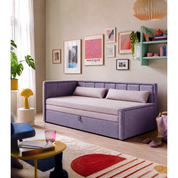 Różowa rozkładana/ze schowkiem sofa z tkaniny szenilowej 214 cm Fulgeo – ELTAP-image-1