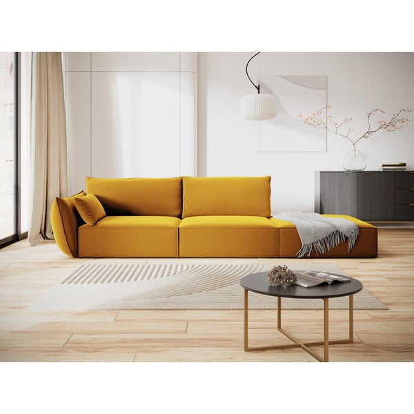 Musztardowa aksamitna sofa lewostronna 264 cm Vanda – Mazzini Sofas-image-1