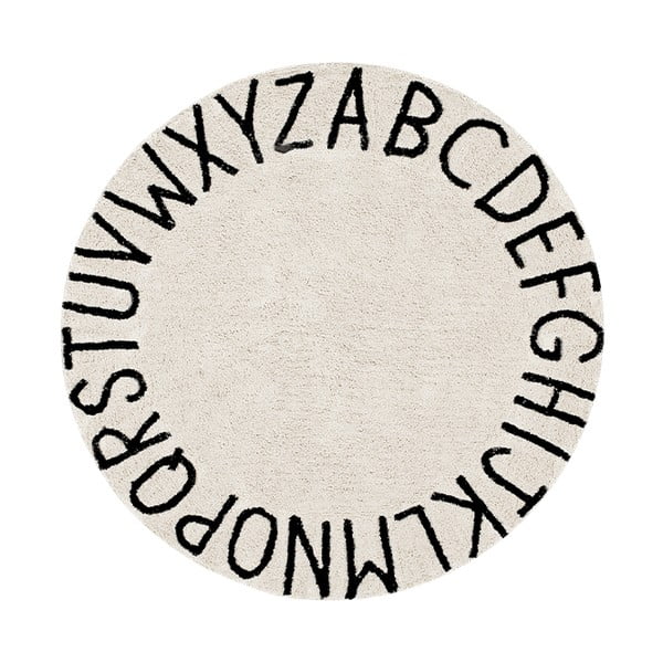 Kremowy bawełniany dywan dziecięcy tkany ręcznie odpowiedni do prania ø150 cm ABC Natural Black – Lorena Canals