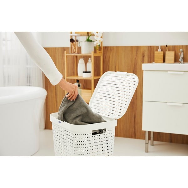 Biały plastikowy kosz na pranie 55 L Country – Rotho-image-2