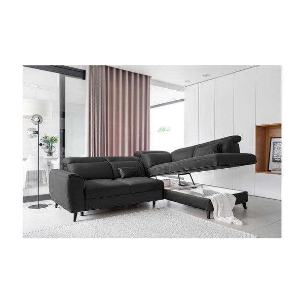 Ciemnoszary aksamitny rozkładany/ze schowkiem narożnik (prawostronny/w kształcie litery L) Noble – ELTAP-image-3