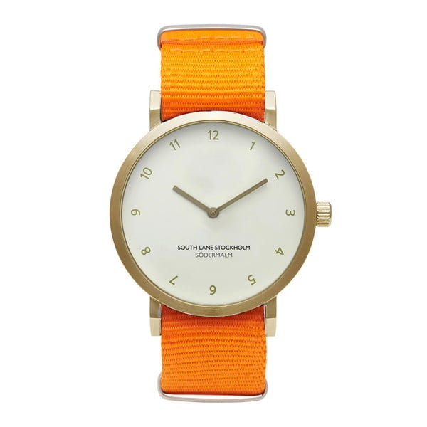 Zegarek unisex z pomarańczowym paskiem South Lane Stockholm Sodermalm Gold Big