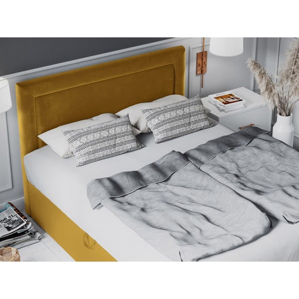 Musztardowe aksamitne łóżko 2-osobowe Mazzini Beds Yucca, 200x200 cm-image-1