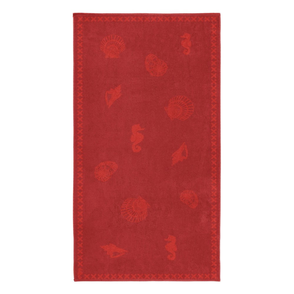 Czerwony ręcznik bawełniany Seahorse Shells, 200 x 100 cm