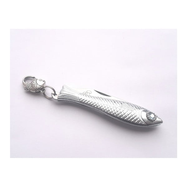 Scyzoryk rybka w kolorze srebra z niebieskiem okiem i napisem Na grzyby z designem Alexandry Dětinskiej-image-1