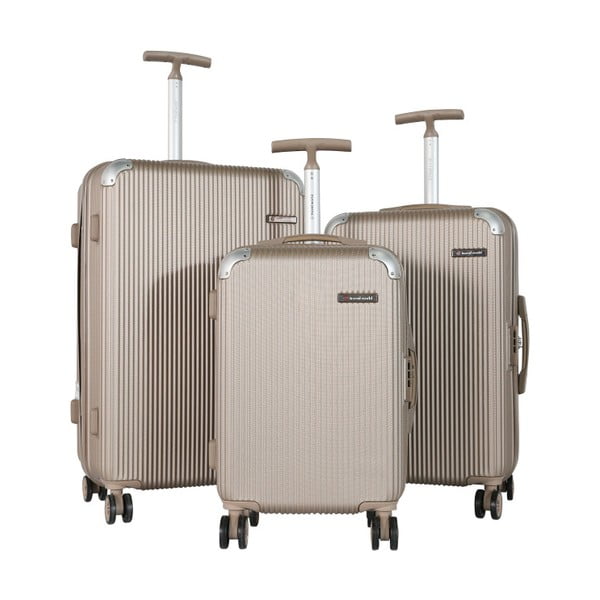 Zestaw 3 beżowych walizek na kółkach Travel World Ebby