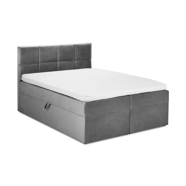 Szare łóżko boxspring ze schowkiem 200x200 cm Mimicry – Mazzini Beds