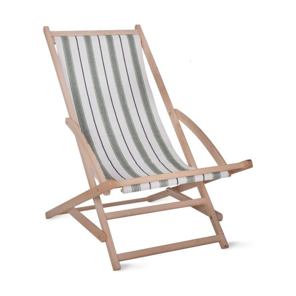 Leżak ogrodowy z konstrukcją z drewna bukowego Garden Trading Rocking Deck Chair Green Stripe