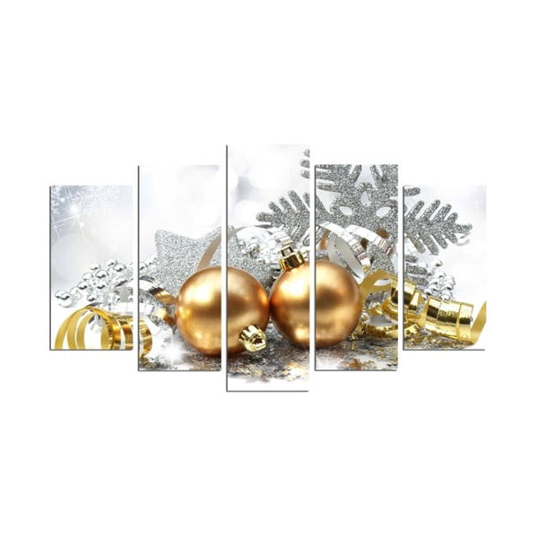 Obraz pięcioczęściowy Golden Christmas Balls, 110x60 cm