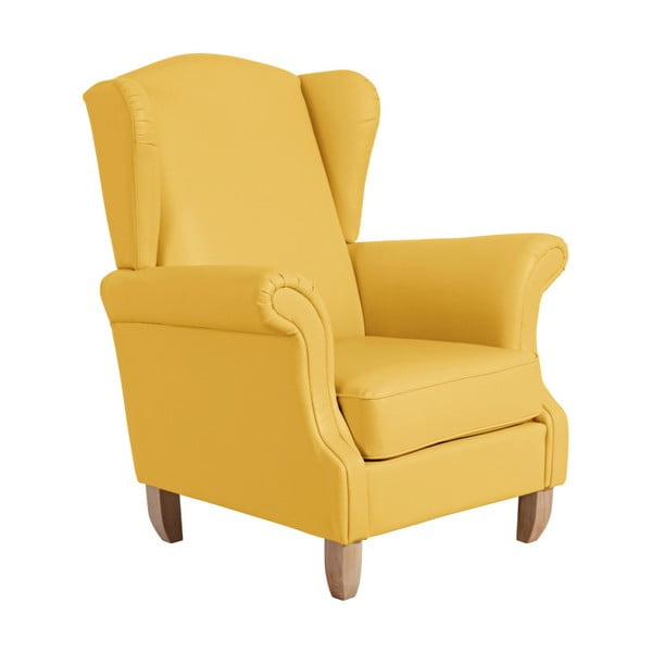 Żółty fotel uszak z imitacji skóry Max Winzer Verita Leather