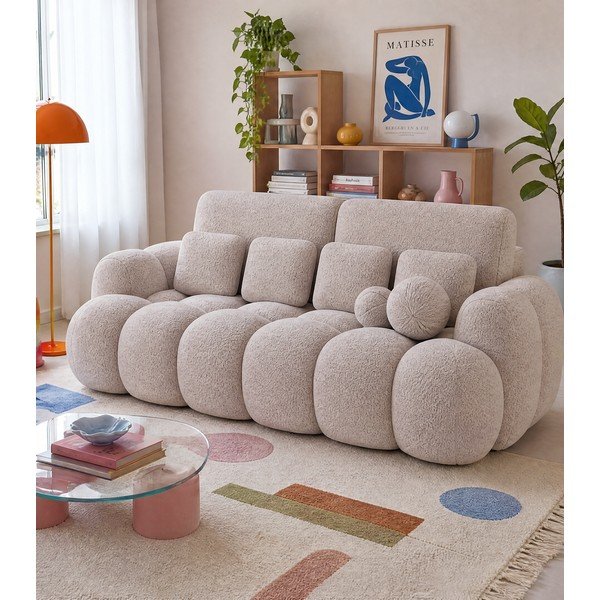 Beżowa rozkładana sofa z materiału bouclé 256 cm Cotonn – ELTAP-image-1