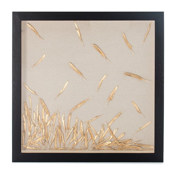Ręcznie wykonana dekoracja w ramie Vivorum Golden Feather, 80x80 cm