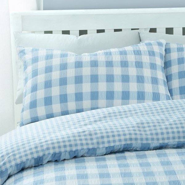 Niebieska pościel dwuosobowa 200x200 cm Seersucker Gingham Check – Catherine Lansfield-image-1