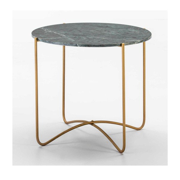Stolik z zielonym blatem z marmuru i z nogami w złotej barwie Thai Natura, ∅ 57 cm
