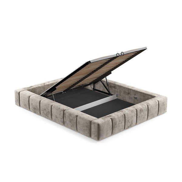 Beżowe tapicerowane łóżko dwuosobowe ze schowkiem i stelażem 160x200 cm Aruba L – Maison de Rêve-image-4