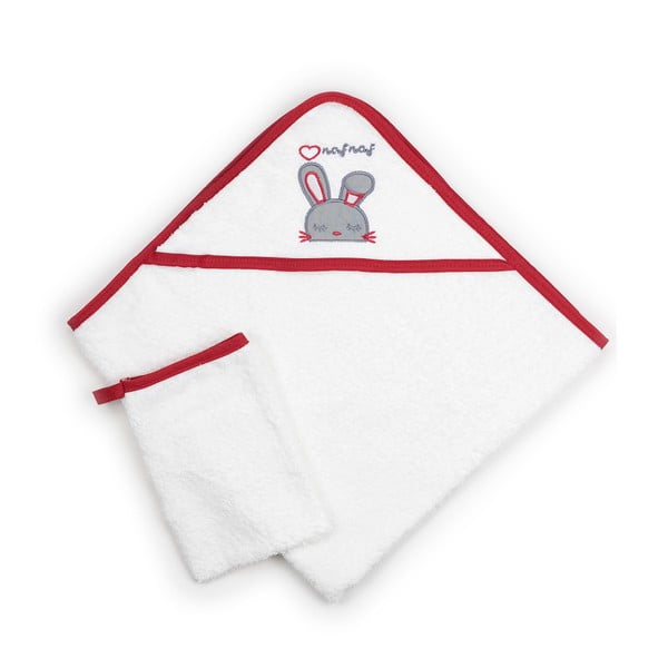 Zestaw ręcznika dziecięcego i rękawicy do kąpieli Naf Naf Rabbit, 75x75 cm
