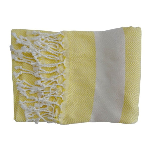Żółty ręcznik tkany ręcznie z wysokiej jakości bawełny Hammam Lidya, 100x180 cm