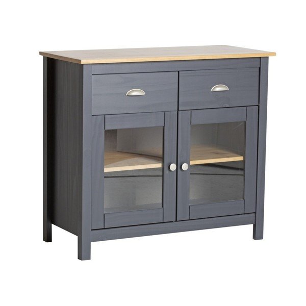 Antracytowoszara komoda z litego drewna sosnowego z 2 szufladami Marckeric Jade-image-3