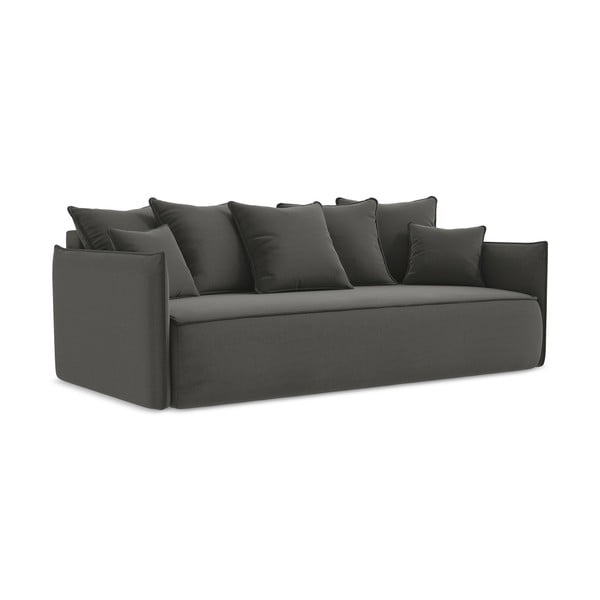 Ciemnoszara aksamitna rozkładana/ze schowkiem sofa 225 cm Hula – Makamii-image-1