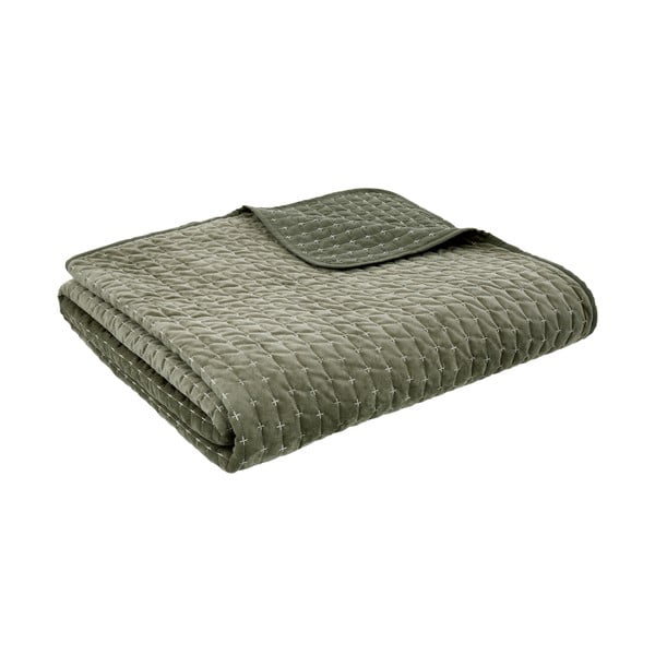 Zielona aksamitna narzuta pikowana 240x260 cm Attica Velvet Embroidered – Bianca