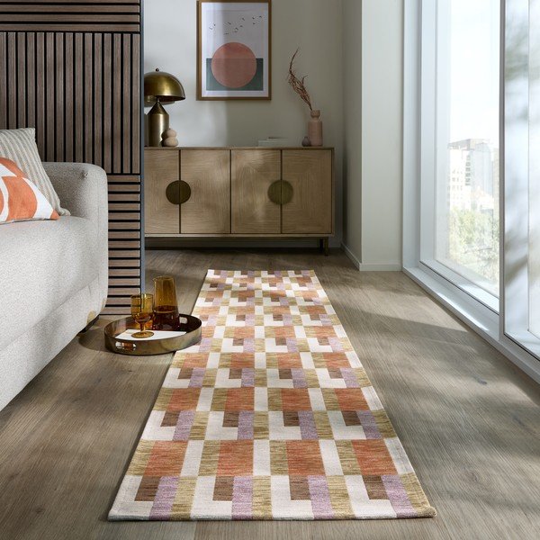 Pomarańczowo-naturalny chodnik 60x230 cm Riley Block Geo – Flair Rugs-image-1