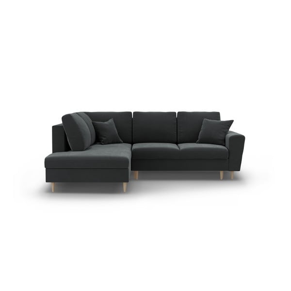 Ciemnoszary aksamitny rozkładany narożnik ze schowkiem (lewostronny/w kształcie litery L) Kyoto – Cosmopolitan Design